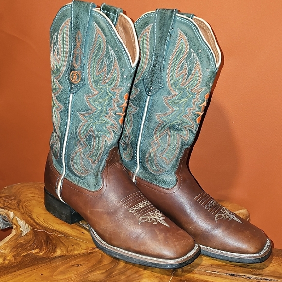 Tony Lama Other - Tony Lama Brown Leather Boots with Teal Embroidery